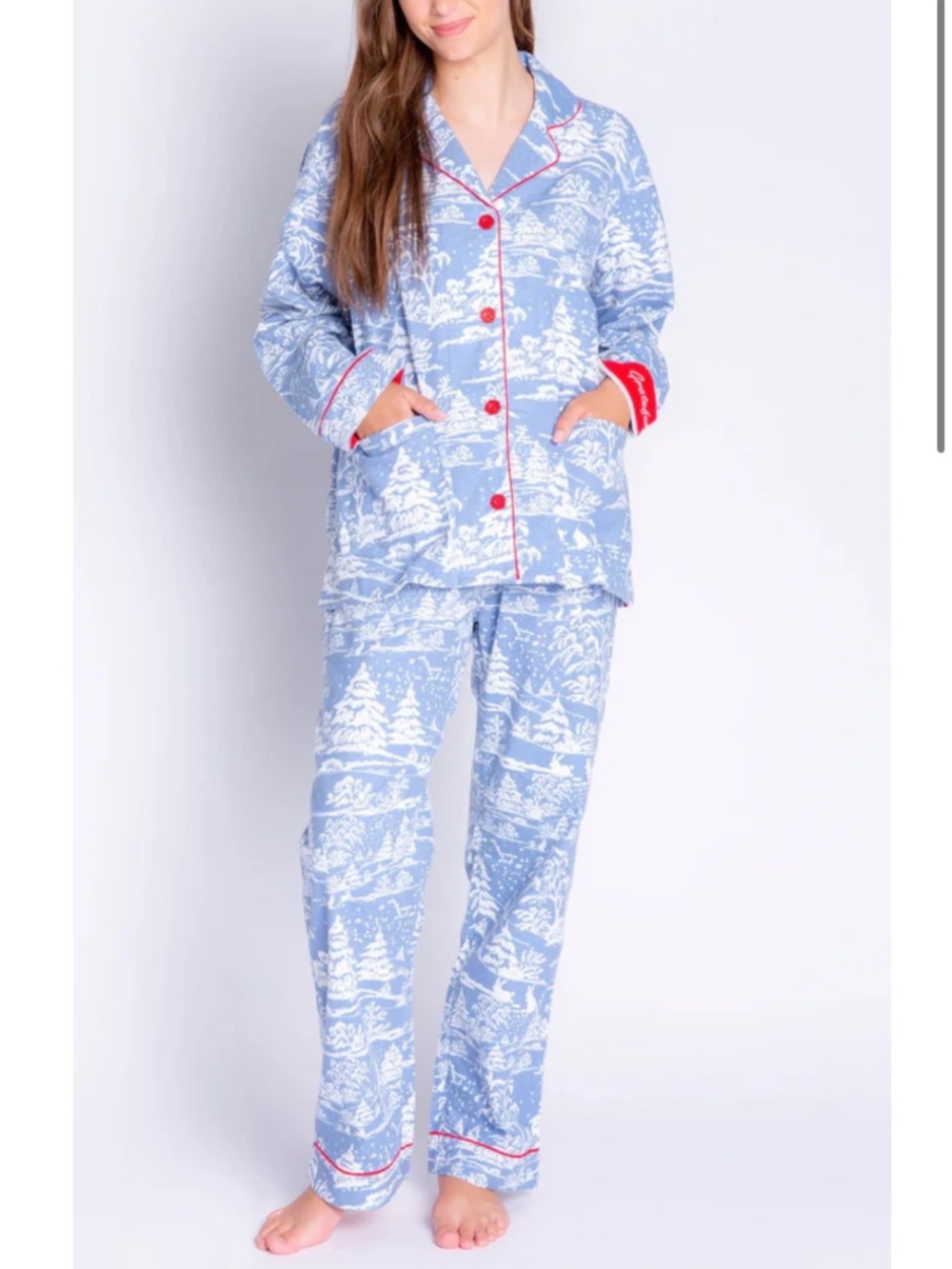 NWT P.J. Salvage Winter Toile Flannel Pajama Set - Size XL - "Grateful" Cuff